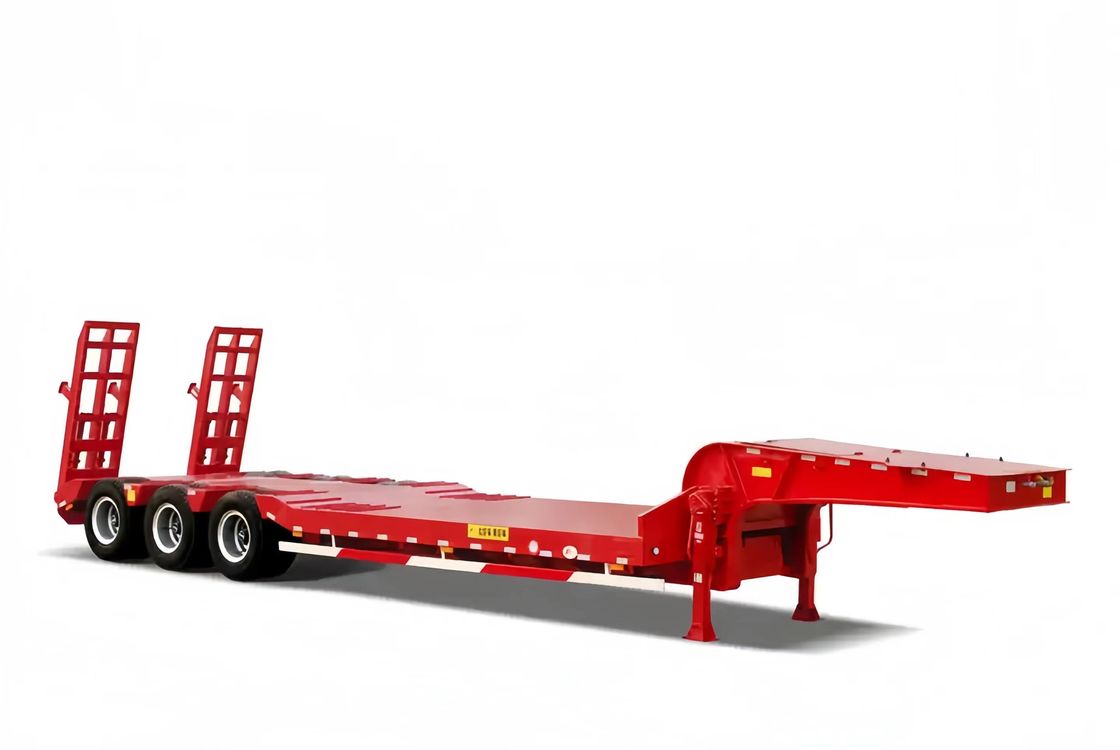 CIMC  Heavy Duty Low Bed Semi Trailer Truck FUWA 3 Axle Equipment Transport